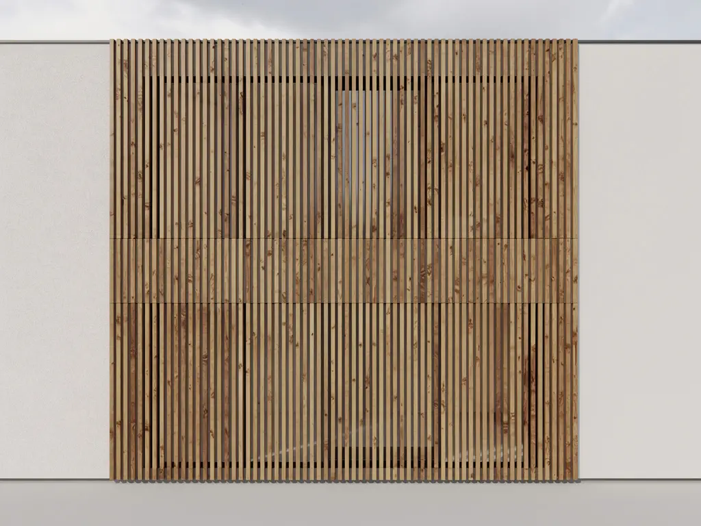 Bardage ventilé en lames de bois posé sur une ossature d'isolation extérieure