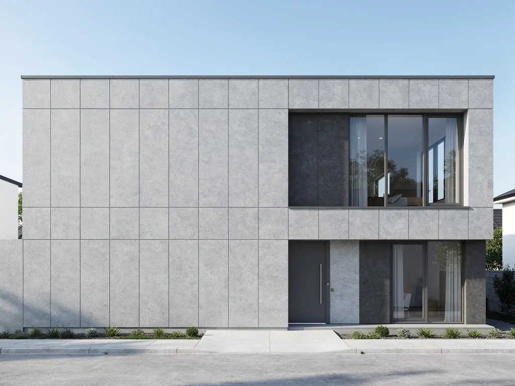 Maison contemporaine isolée par l'extérieur avec parement composite gris